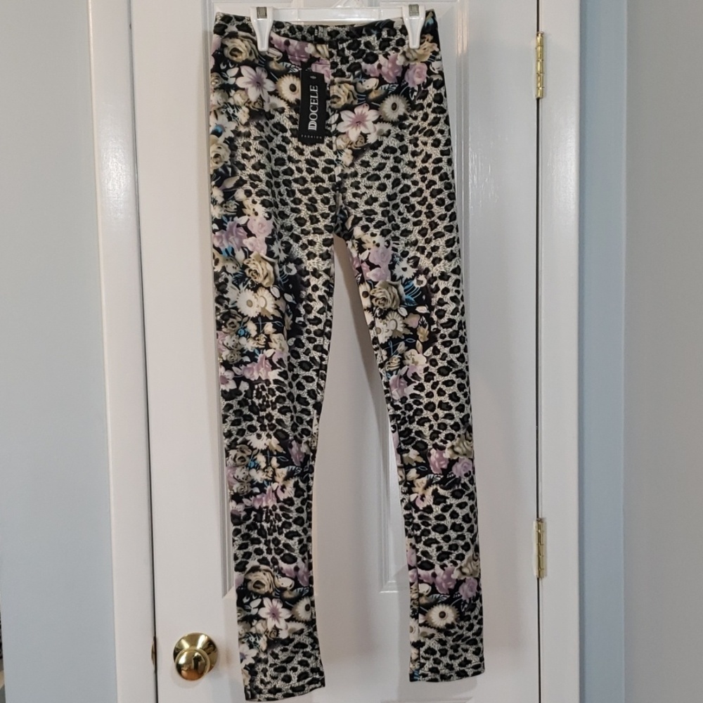 Docele Faux Fur Lined Leopard Leggings NWT